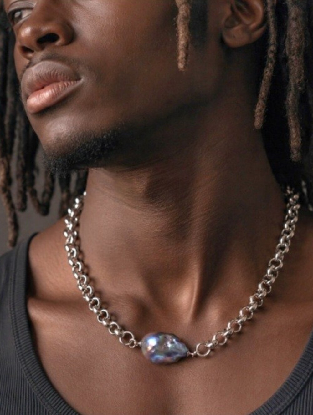 Men's Pearl 18K GP Necklace Celebrity Men's Designer Natural Black Pearl for Man